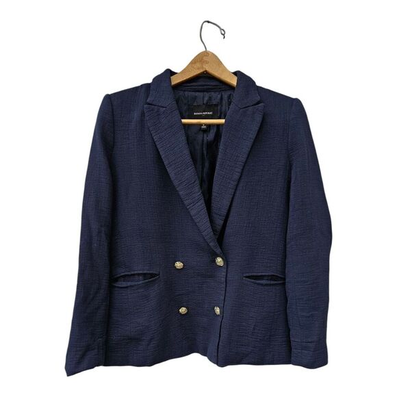 Banana Republic Blue Double Breasted Blazer Jacket Linen Blend Preppy Sz 6 - Picture 1 of 10